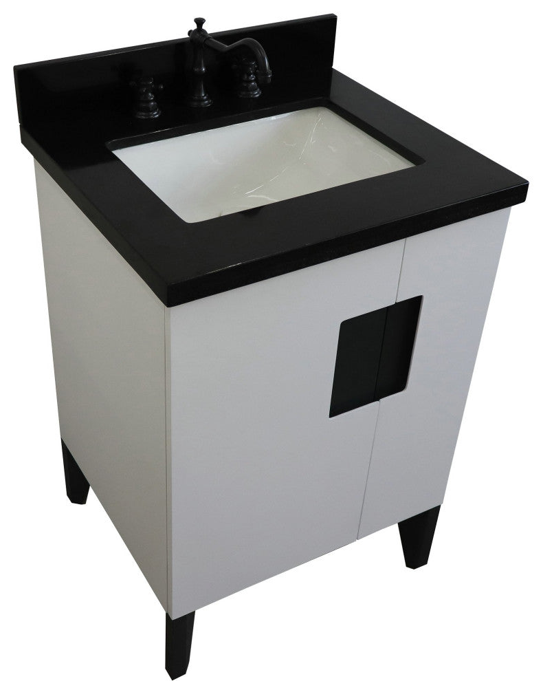 25" Single Sink Vanity, White Finish With Black Galaxy Granite