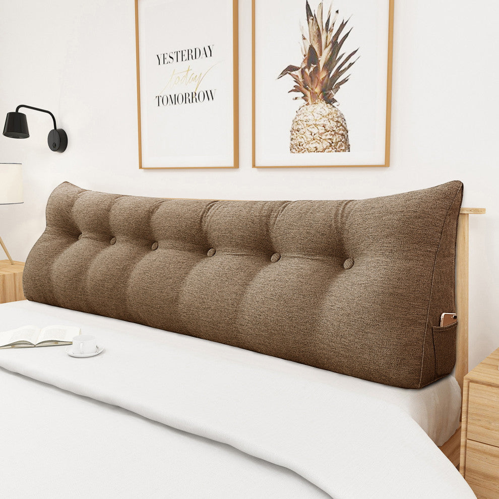 Decorative Bed Wedge, Long Lumbar Pillow, Back Support Sofa Pillow, Linen Coffee, 71x20x8