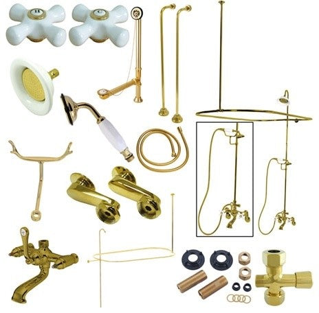 CCK114XPX-P Clawfoot Tub Faucet Package with Shower Enclosure, Polished Brass
