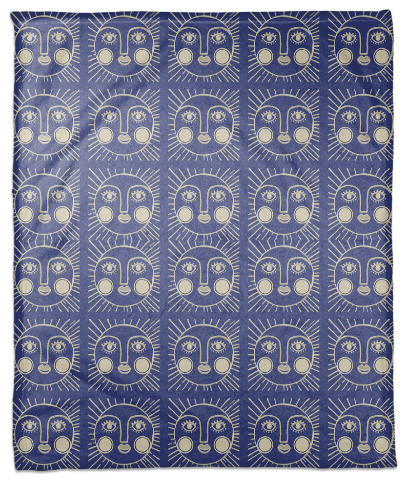 Sun Face Blue Multi Pattern 50x60 Coral Fleece Blanket