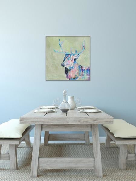 "Mystical Deer" Floater Framed Painting Print on Canvas, 18"x18"