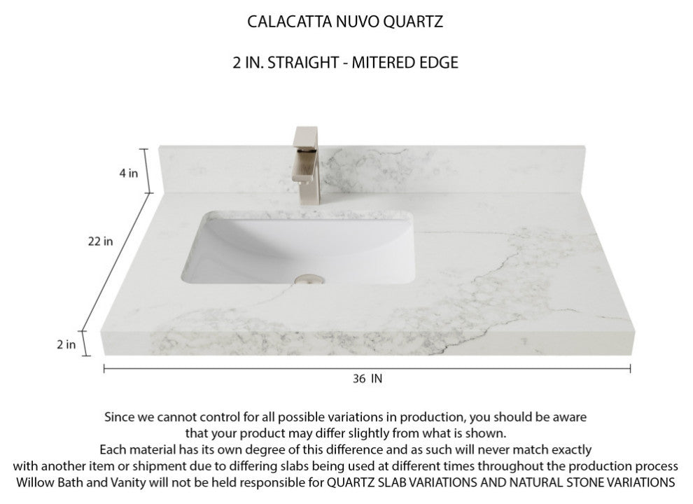 Cambridge 36 Left Offset Bath Vanity in White 2" Calacatta Nuvo