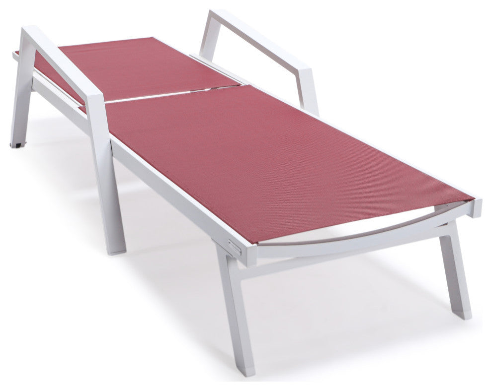 LeisureMod Marlin Patio Chaise Lounge Chair White Arms Set of 2, Burgundy