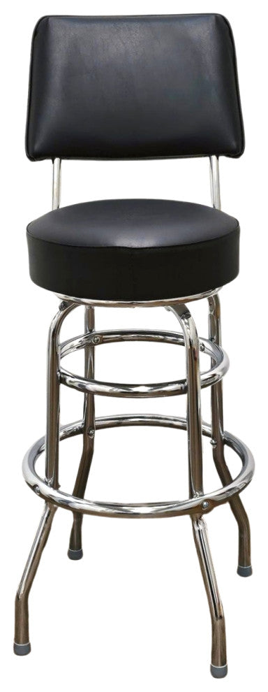 Retro Home Double Ring Upholstered 30" Swivel Bar Stool with Back, Black