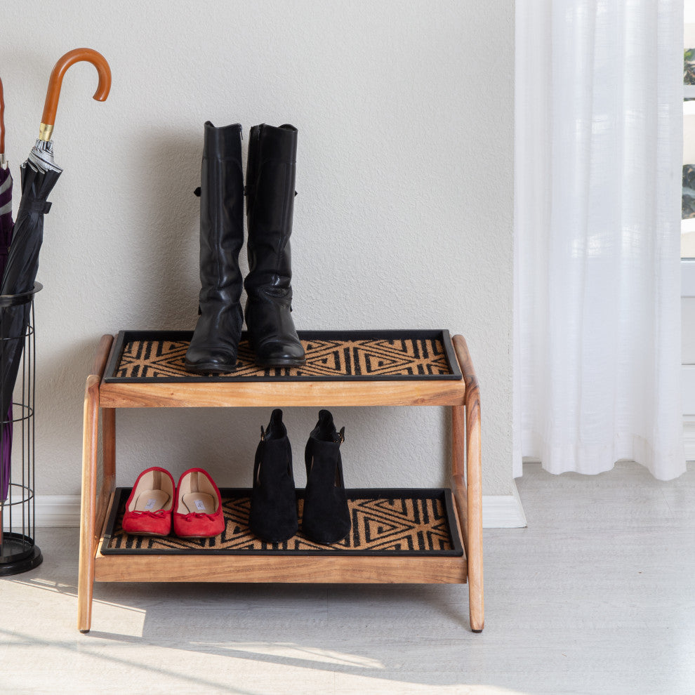 Double-Tier Natural Stand With 2-Pair Rubber Boot Trays Ibadan