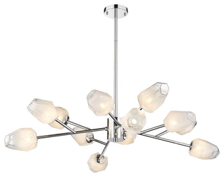 12-Light Chrome Iron Chandelier With Glass Shades