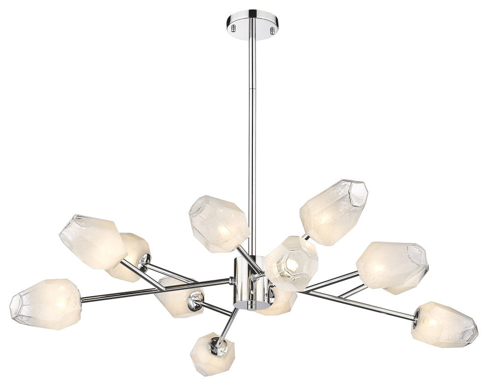 12-Light Chrome Iron Chandelier With Glass Shades