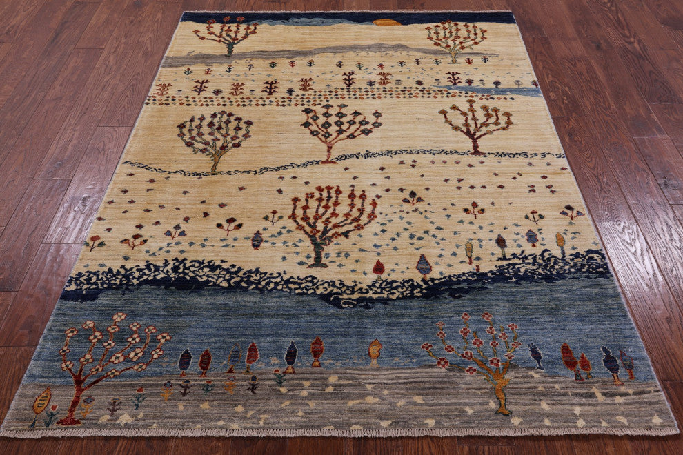 5' 0" X 6' 6" Persian Gabbeh Tribal Hand-Knotted Wool Rug - Q12425