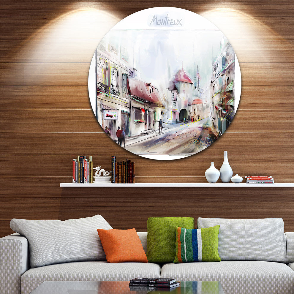 Montreux Illustration, Digital Art Landscape Round Wall Art, 23"