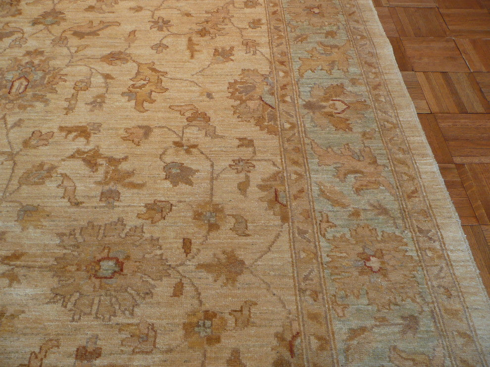 Hand-Knotted Beige and Sky Blue Oushak Design Oriental Rug, 6x9