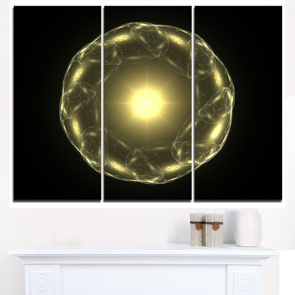 "Shiny Bright Yellow Radial Fractal Flower" Wall Art, 3 Panels, 36"x28"