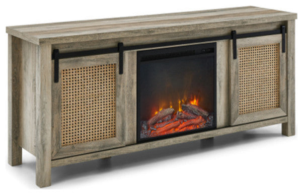 Farmhouse fireplace tv stand 65 inch grey Cabinet Door with wood 4 Storage Shelv