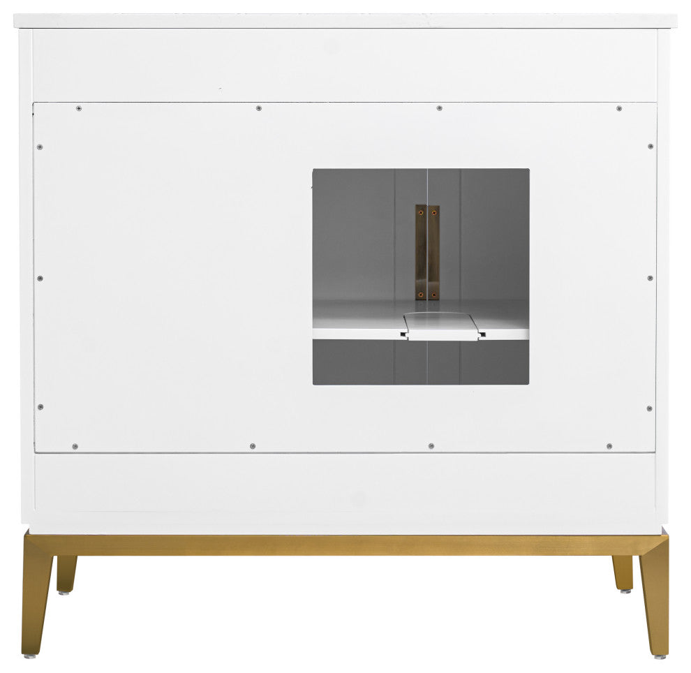 Alison Freestanding Bathroom Vanity with Italian Carrara White Marble Top, White, 36"