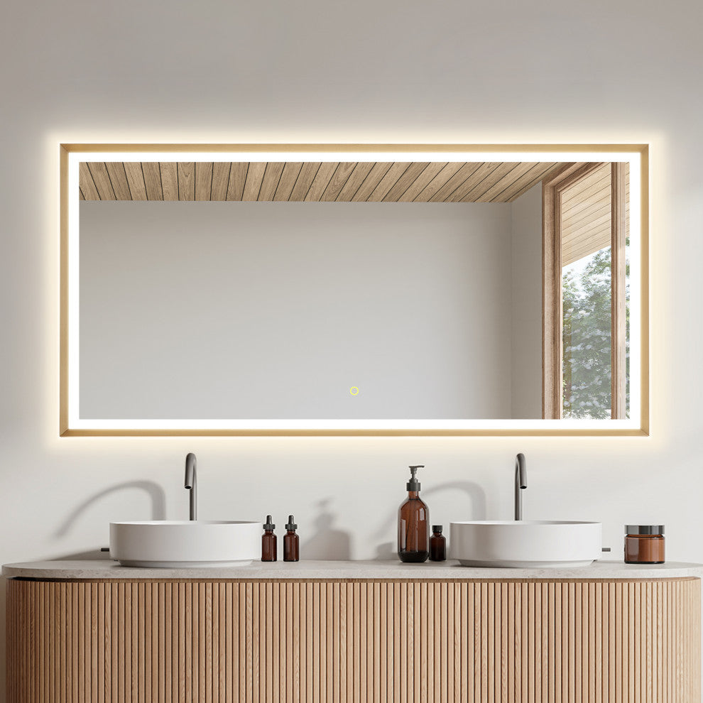 Apollo Anti-Fog Dimmable Vanity, LED Lighted Wall Mirror, Brushed Gold, 60"