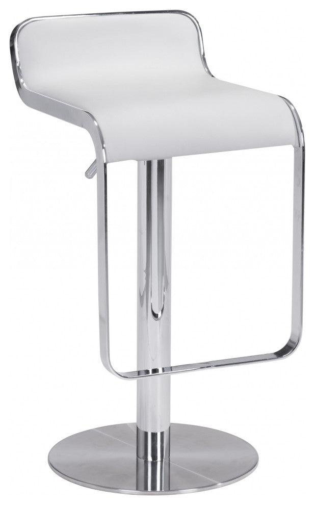 Modern White Faux Leather and Chrome Adjustable Pedestal Barstool
