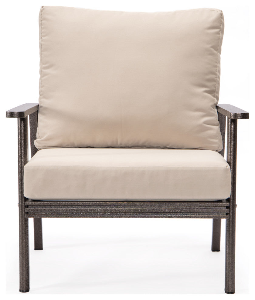 LeisureMod Walbrooke 3-Piece Patio Set With Brown Aluminum Frame and Cushions