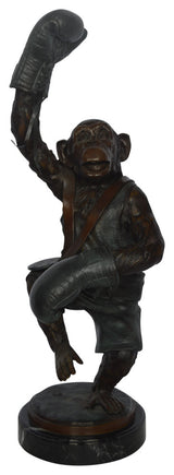 Boxing Monkey Bronze Statue - Size: 10"L x 12"W x 33"H.