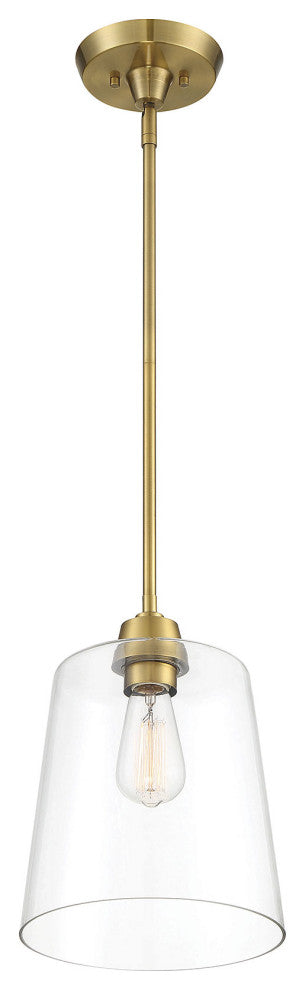 1-Light Pendant, Matte Black, Natural Brass
