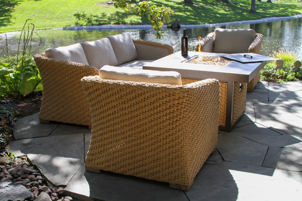 Square Natural-Toned Wicker Fire Pit