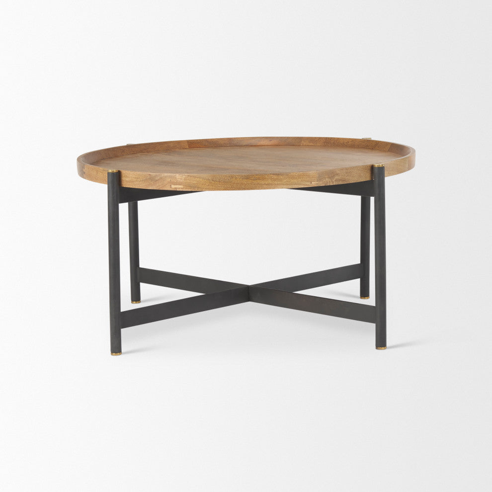 Marquisa (Small) Medium Brown Solid Wood w/ Black Iron Base Coffee Table