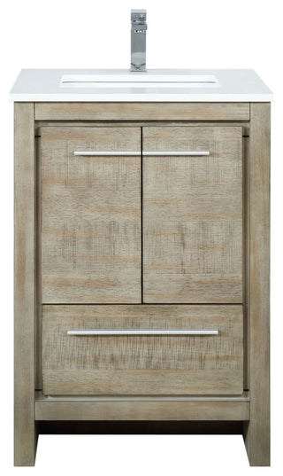 Lafarre 24" Rustic Acacia White Quartz Top, White Sink, and Monte Chrome Faucet