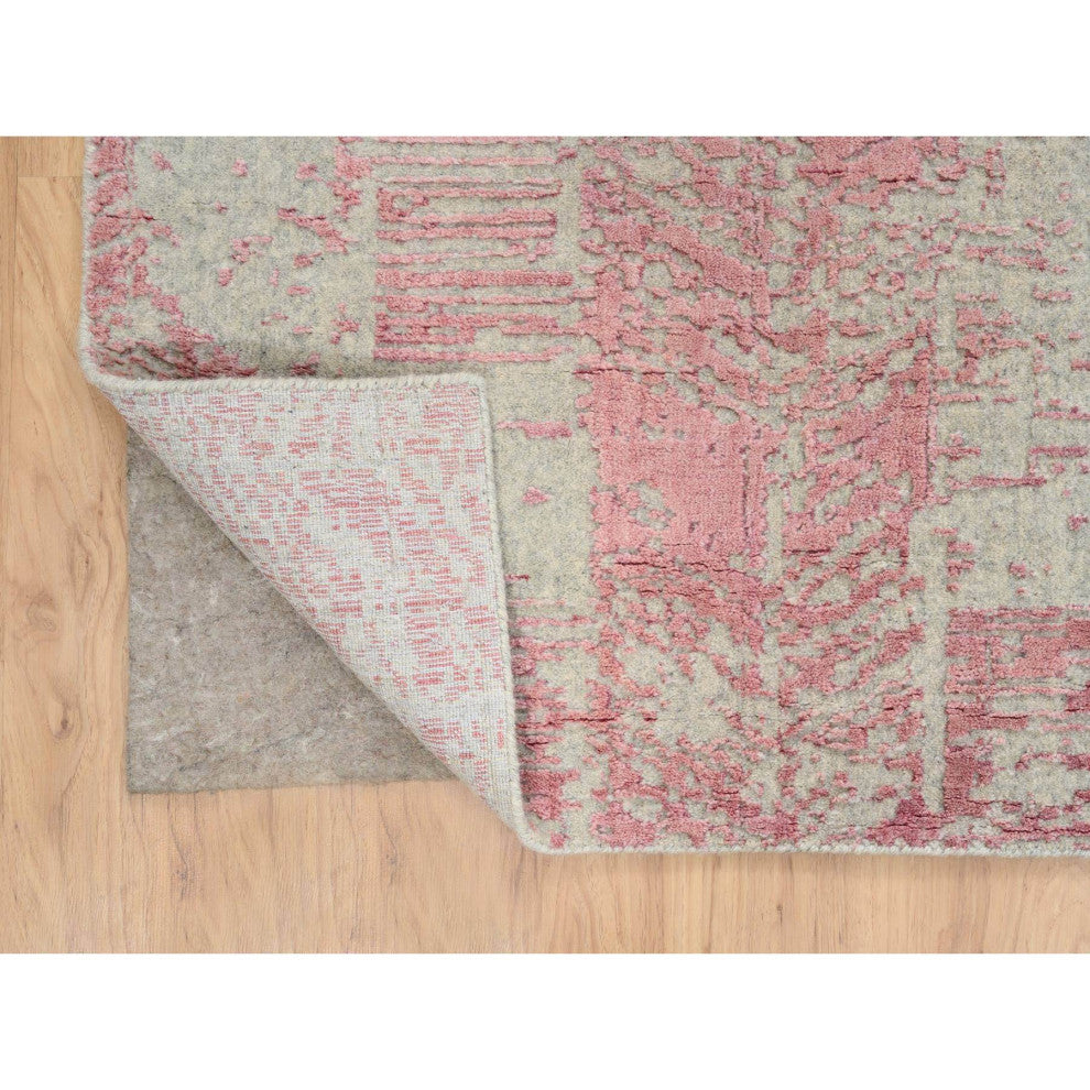 Rose Pink, Wool and Art Silk Jacquard Hand Loomed, Square Rug, 10'0"x10'2"