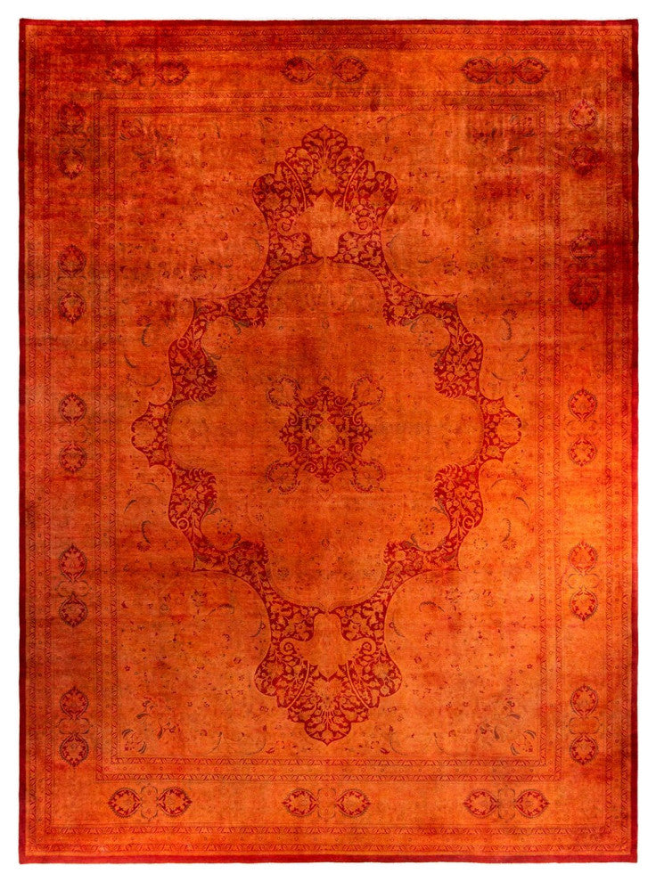 Overdyed, One-of-a-Kind Hand-Knotted Area Rug Orange, 12'4"x16'10"