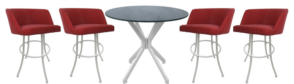 Swivel Counter Metal Pub Set - Joey Stools 26" or 30", Ruby - White, 30", Crackle