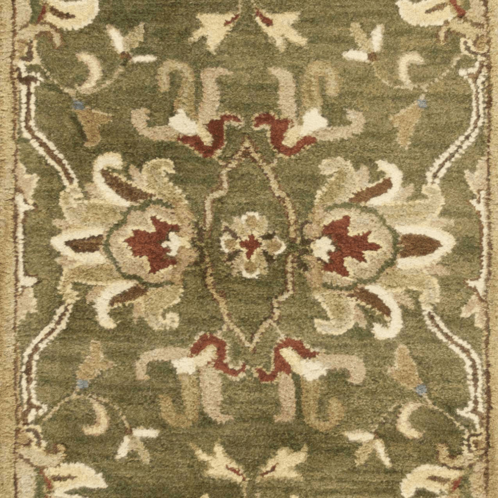 2' X 7' Emerald Green Floral Vine Wool Runner Rug
