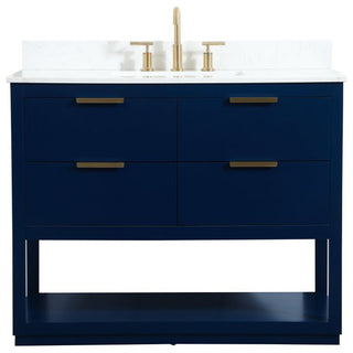 42" Single Bathroom Vanity, Blue, With Backsplash