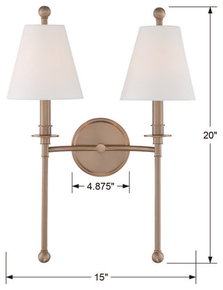 Riverdale 2 Light Aged Brass Wall Mount