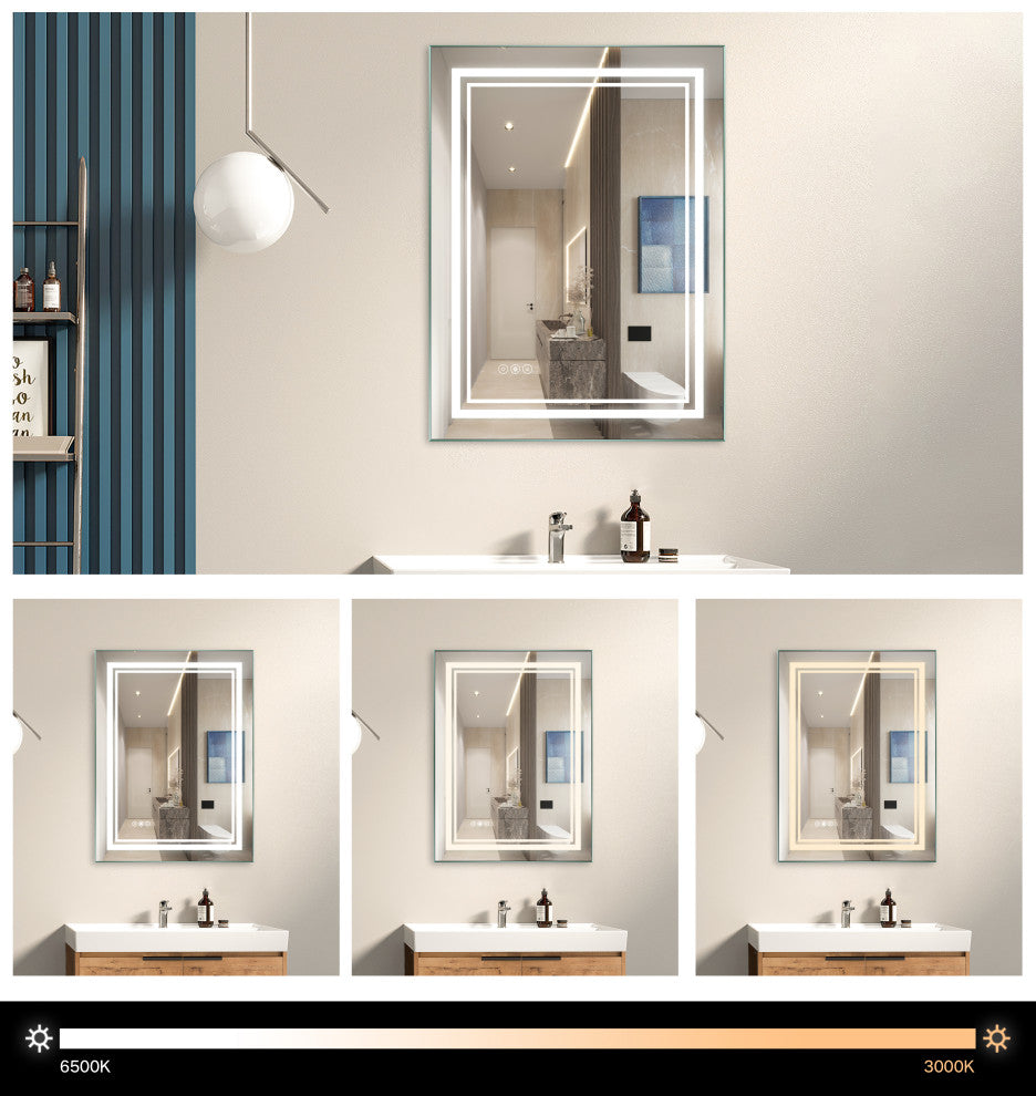 24x32 In. Anti-Fog Dimmable Multi-Color Inductive Touch LED Vanity Mirror