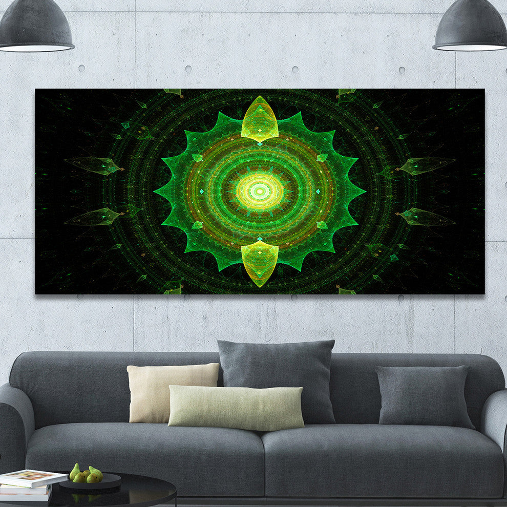 Cabalistic Green Fractal Sphere, Oversized Abstract Canvas Art Print, 60x28
