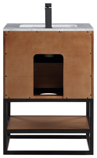 Terra Bathroom Vanity, Walnut/Matte Black With Carrara Marble, 24"