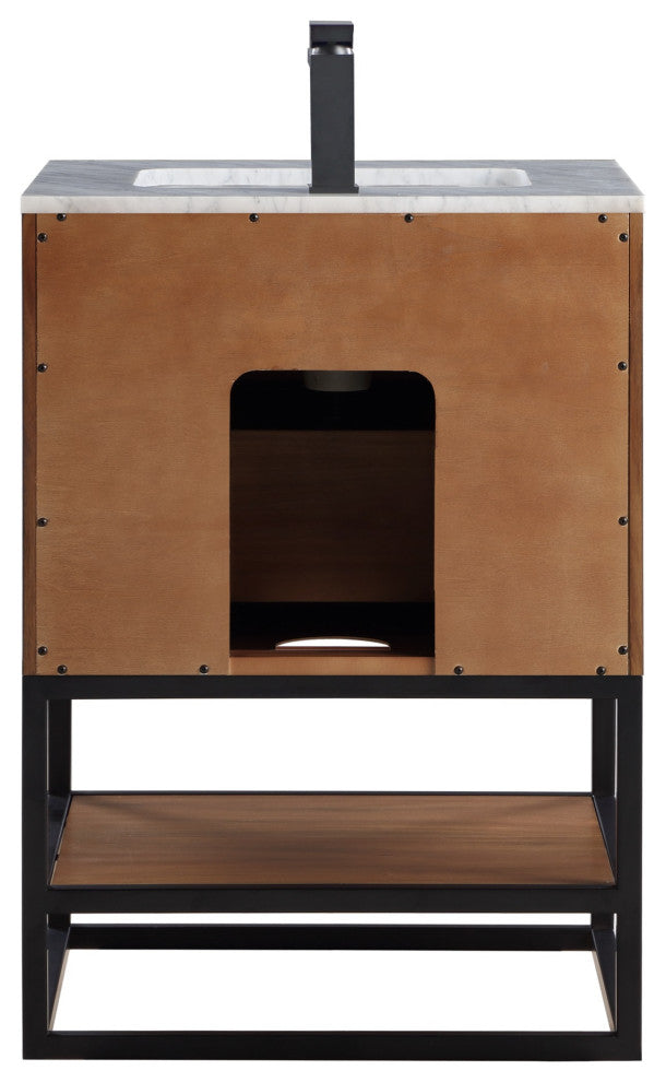 Terra Bathroom Vanity, Walnut/Matte Black With Carrara Marble, 24"