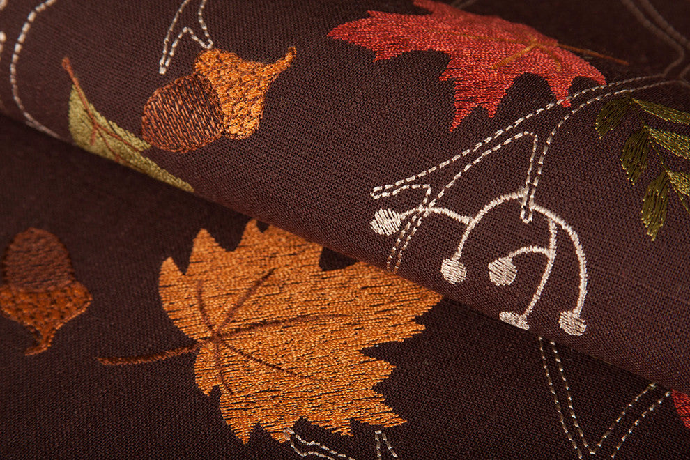 Autumn Branches Embroidered Fall Table Runner, Coffee, 16"x36"