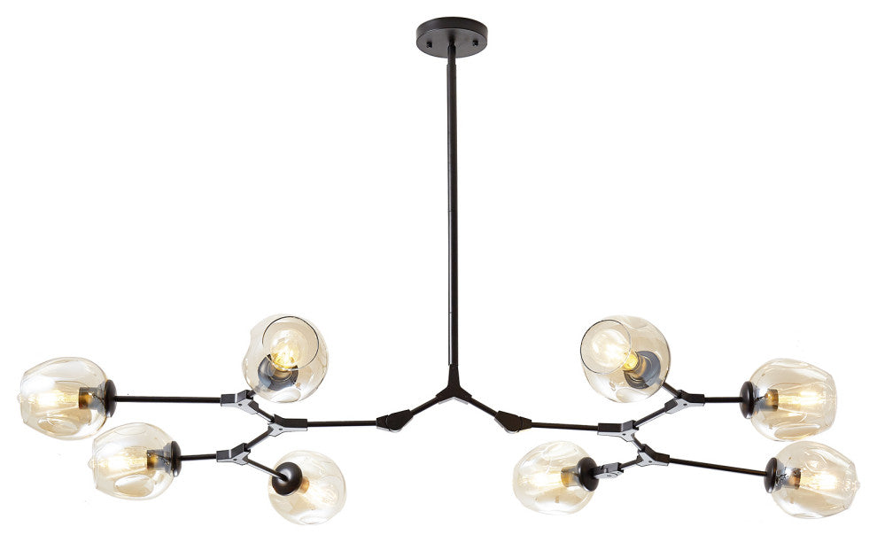 Adjustable Clear Glass Shades Chandelier Pendant, Amber, 8 Light