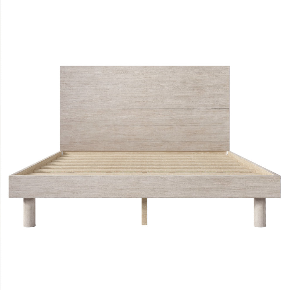 Gewnee Modern Concise Style Solid Wood Grain Platform Bed Frame in Gray(Queen)