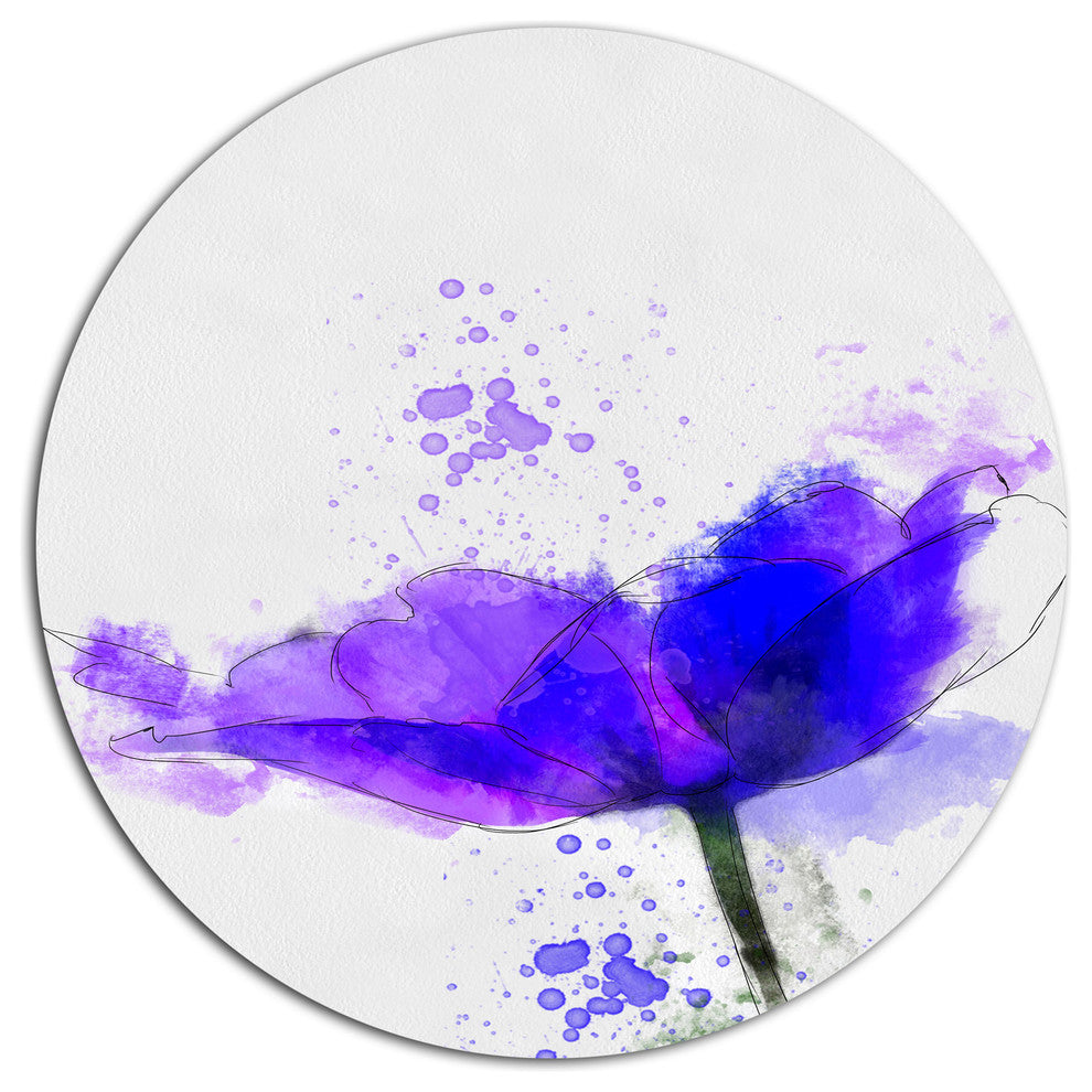 Beautiful Blue Anemone Sketch, Floral Disc Metal Artwork, 11"
