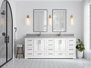Boston 84 Double Sink Bath Vanity in White 2" Pearl Gray
