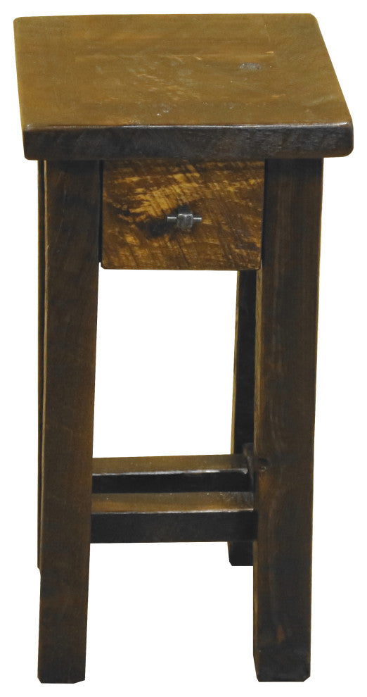 Barnwood Style Timber Peg Small Nightstand with Drawer, Driftwood