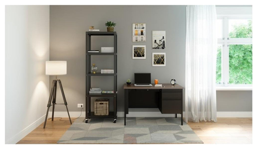 Pemberly Row 5-Shelf Steel Metal High Mobile Bookcase in Black