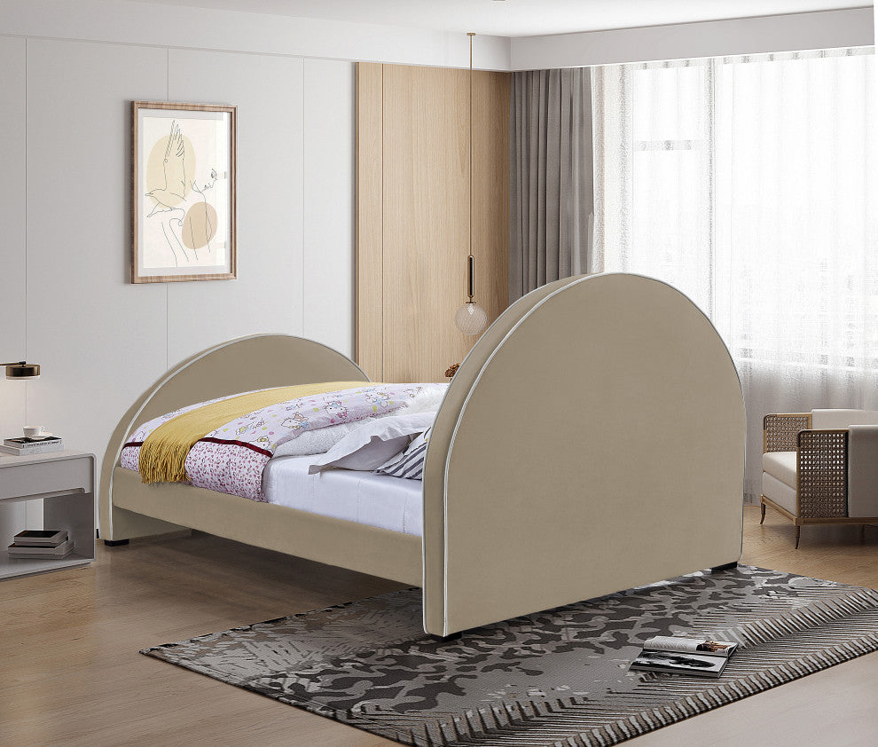 Brody Velvet Upholstered Bed, Beige, Full