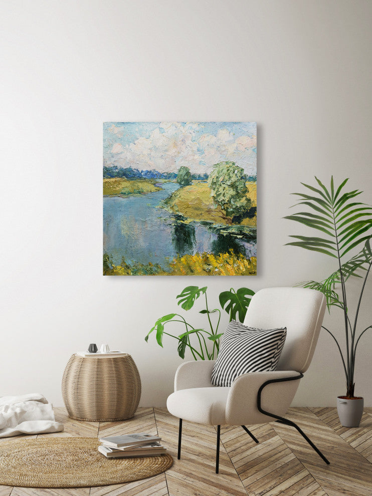 "River Runs Through" Painting Print on Wrapped Canvas, 24x24