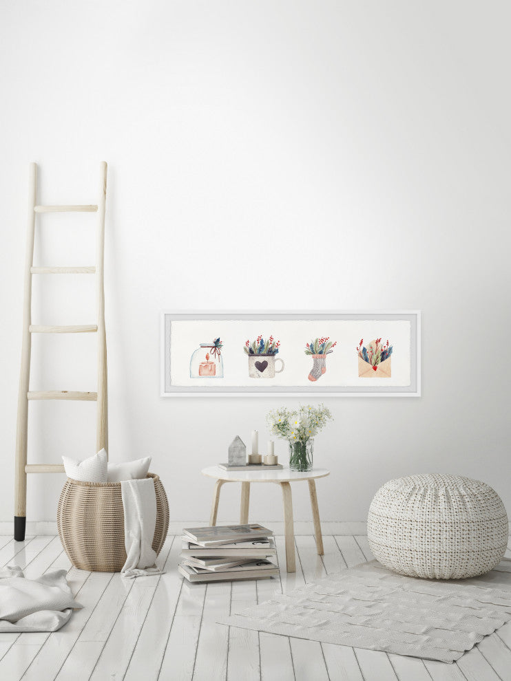 "Feathers and Jars" Framed Painting Print, 45x15