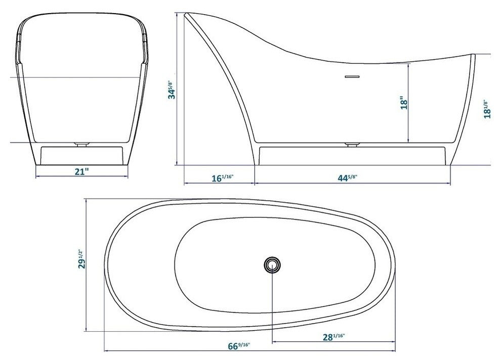 ADM Slippered Freestanding Bathtub, Matte Black/White, 66.7"
