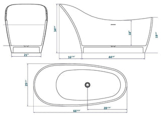 ADM Slippered Freestanding Bathtub, Matte Black/White, 66.7"