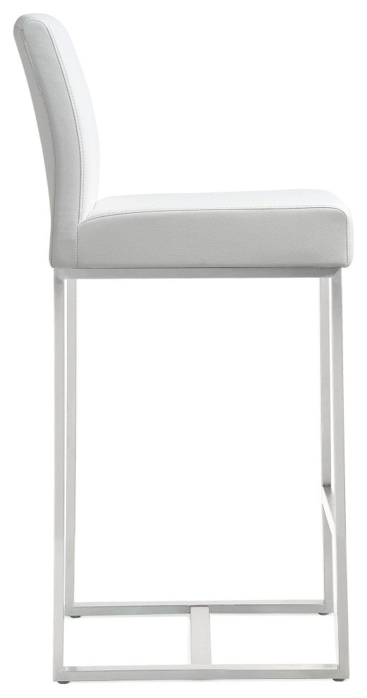 Denmark White Stainless Steel Counter Stool (Set of 2) - White
