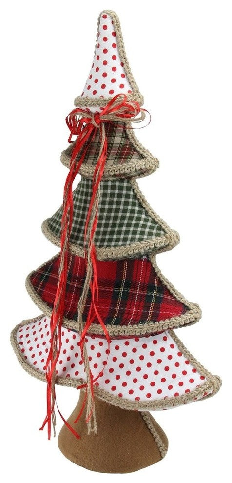 23" Red and Green Plaid and Polka Dot Christmas Tree Tabletop Decor