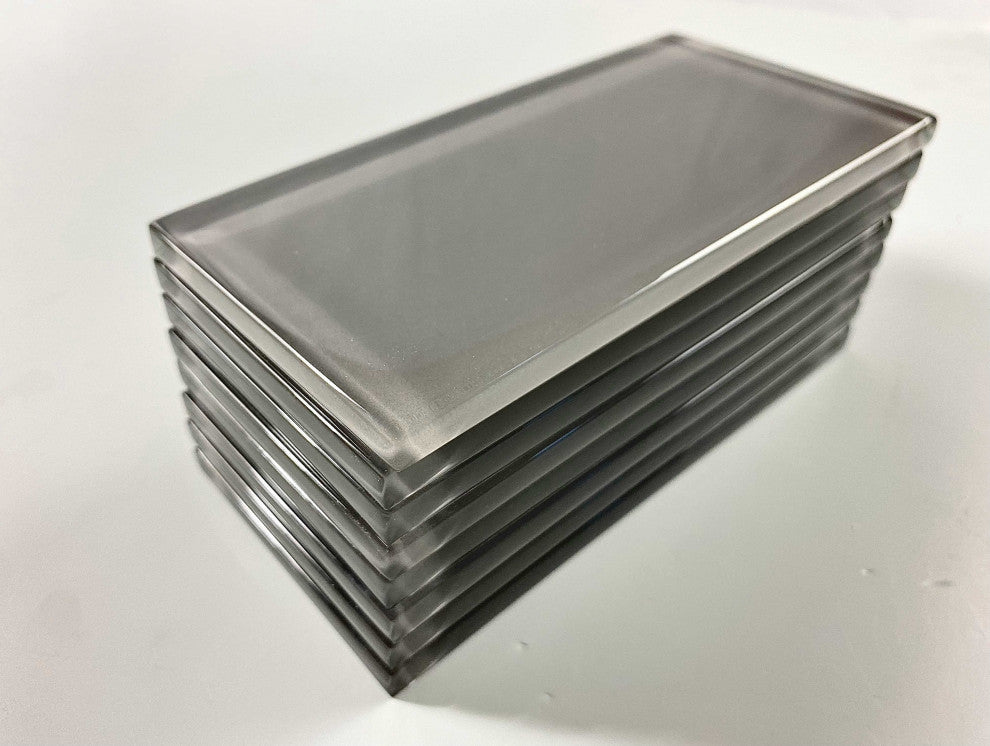 Metro 3" x 6" Glossy Glass Subway Wall Tile,Pebble Gray, Sample